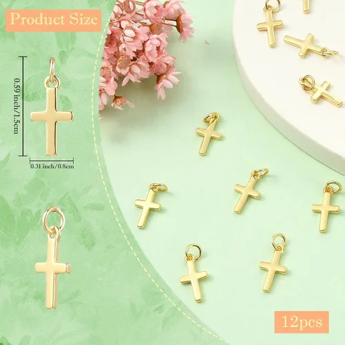Miniatura 2 de Dijes de cruz para hacer joyas, chapado en oro real de 18 quilates, dijes de religión para pulseras, collares y aretes
