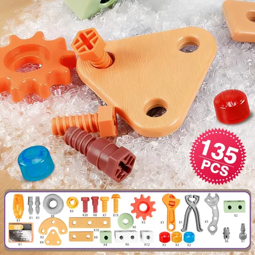 Miniatura 3 de Juego de herramientas para niños, 135 piezas con caja de herramientas, juguetes educativos Montessori, juguetes de construcción STEM para niños