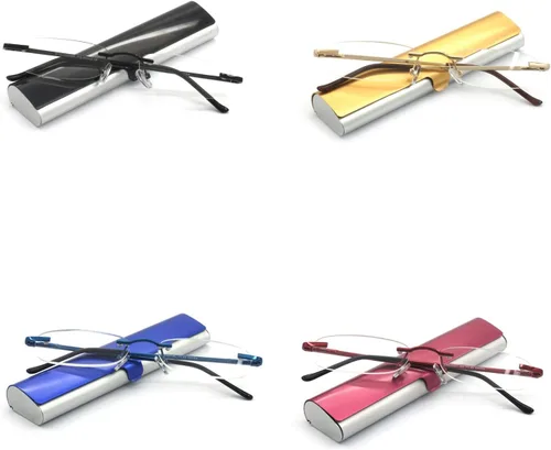 Miniatura 6 de Paquete de 4 lentes de lectura sin montura de metal con bisagra de resorte, funda delgada para hombres y mujeres