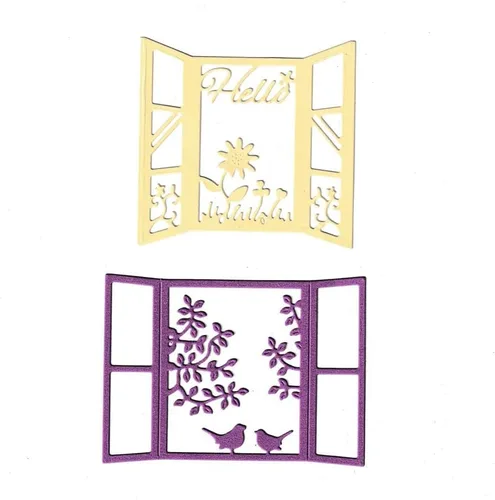Miniatura 3 de 2 piezas de metal para ventanas de pájaros, troqueladas, hojas de flores, puertas, troqueles de corte, plantillas para manualidades, plantillas