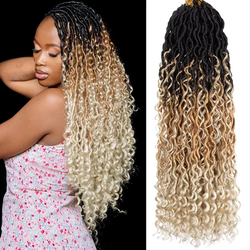 Miniatura 29 de COOKOO 14 pulgadas, 8 piezas de cabello de ganchillo Goddess Locs en total 112 hebras de pelo sintético negro natural de ganchillo de río hippie