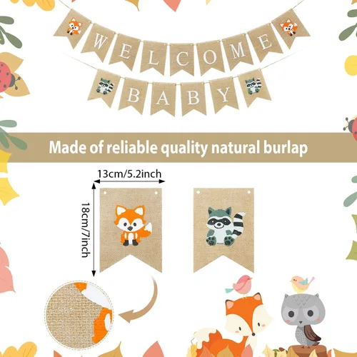 Miniatura 7 de Boao 4 piezas de decoración de baby shower de bosques de bienvenida para bebé, guirnalda de animales del bosque para decoración de fiesta