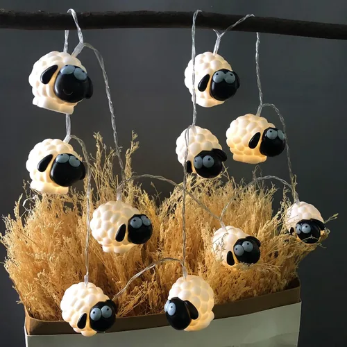 Miniatura 14 de Guirnalda de luces de oveja de 5.4 pies, 10 LED, adornos novedosos de cabras, luces de hadas de cordero alimentadas por pilas para decoración