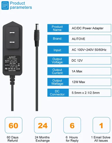 Miniatura 3 de ALITOVE Fuente de alimentación DC 12V 1A 12W Adaptador de CA 100~240V 50-60hz a 12 voltios 1Amp 0.5A Transformador DC 12V Cable de alimentación 5.5