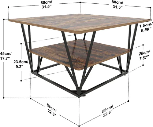 Miniatura 2 de Elephance - Mesa de café cuadrada con almacenamiento de 2 niveles, mesa de té moderna de 31.5 pulgadas para sala de estar, tapa de madera