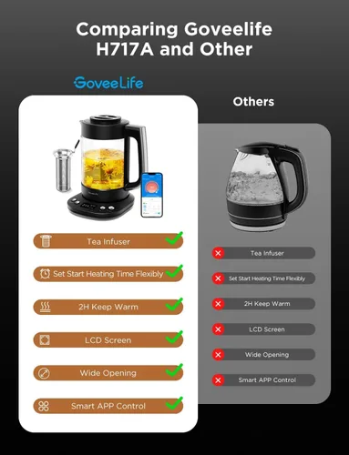 Miniatura 2 de GoveeLife - Hervidor Eléctrico Inteligente con Infusor de Té para Hojas Sueltas, Hervidor Eléctrico de Té de 1.7 L con Programa de Infusión, Control
