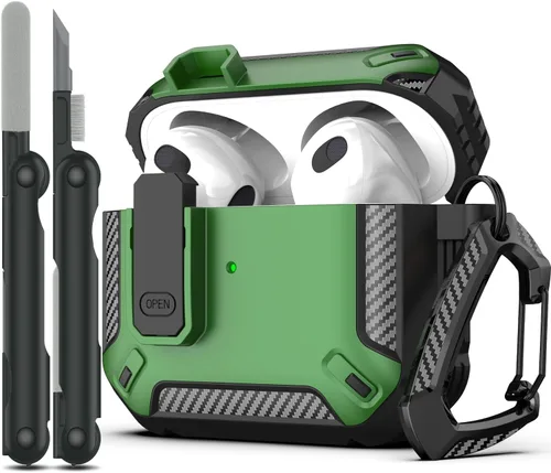 Miniatura 21 de RFUNGUANGO Funda para AirPod de 2ª generación con kit de limpieza, armadura protectora de carcasa dura militar con bloqueo para funda de carga