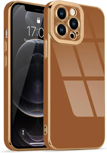 Miniatura 28 de Lafunda Diseñada para iPhone 13 Pro, fundas lujosas con chapado lindo para mujeres y niñas, elegante borde dorado, a prueba de golpes, TPU con funda