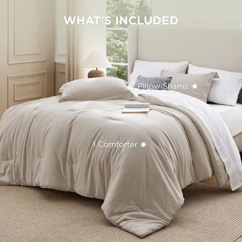 Miniatura 320 de Bedsure Juego de edredón Twin/Twin XL, ropa de cama suave beige para todas las estaciones, juego de cama teñido catiónico, 2 piezas, 1 edredón