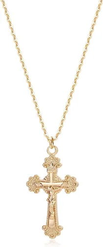 Miniatura 24 de Fettero - Collar con dije de cruz de fe, chapado en oro de 14 K, cadena fina, minimalista, simple, pequeña, para oración, regalo de joyería religiosa