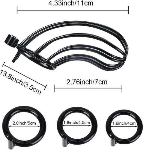 Miniatura 2 de Jaula de castidad masculina – Jaula de metal grande para pene con dispositivo de castidad bloqueado con 3 tamaños de anillos y 2 llaves, juguetes