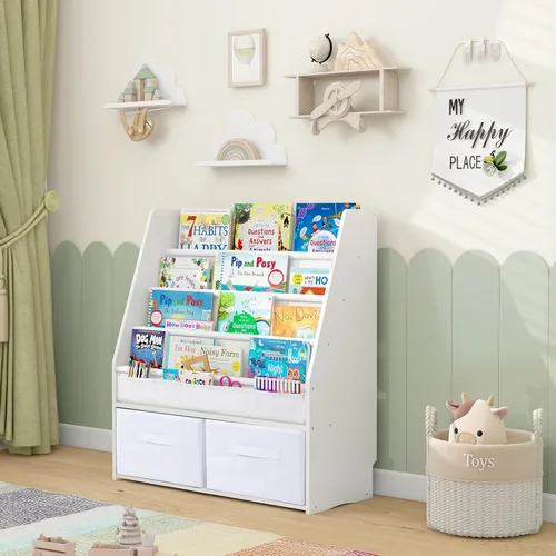 MallBest Estantería infantil de madera maciza con contenedores de almacenamiento, estante frontal inspirado en Montessori para niños de 1 a 5 años,