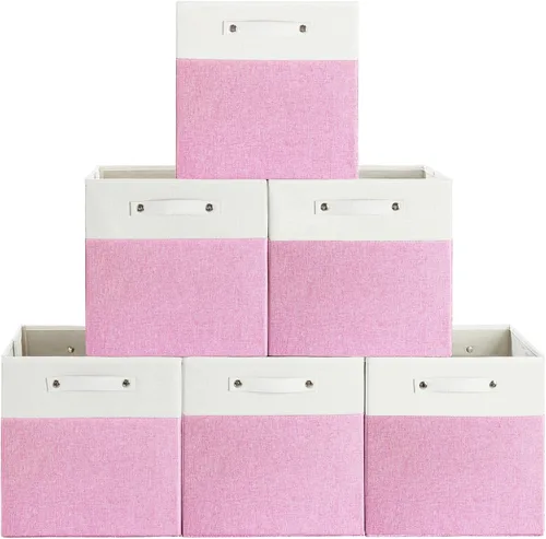 Miniatura 9 de FinishingBo Contenedores de almacenamiento de lino fino de 13 x 13 pulgadas con asas, cajas de cubo de tela, organizadores de cestas para estantes