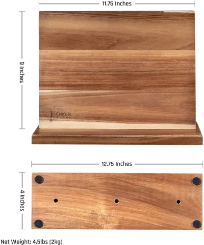 Miniatura 7 de SENKEN - Bloque magnético de madera de acacia natural, imanes de neodimio ultra fuertes de doble cara, soporte para cuchillos para 16 cuchillos
