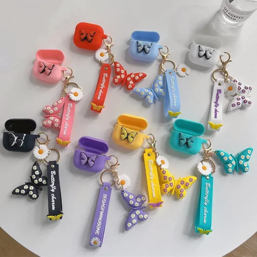 Miniatura 7 de Funda compatible con Airpods de 3ª generación 2021, bonita funda de silicona líquida de dibujos animados de mariposa 3D para niños y adolescentes