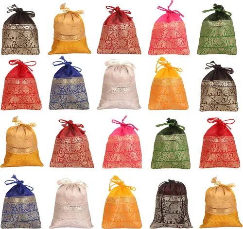 Miniatura 17 de Touchstone Preciosas bolsas de regalo reutilizables, respetuosas con el medio ambiente, brocado de cachemira con cordón grande para cumpleaños