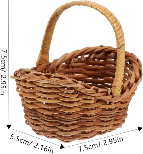 Miniatura 4 de Alipis Juego de mini cesta de flores de ratán con asas de 2.95 x 2.95 x 2.16 pulgadas, pequeña cesta tejida para decoración de casa de muñecas