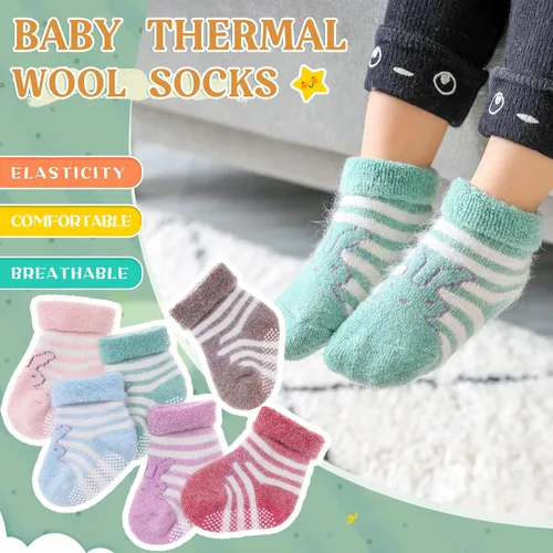 Miniatura 6 de 6 pares de calcetines antideslizantes para bebés, niños y niñas, calcetines cálidos de lana gruesa y suave con empuñaduras