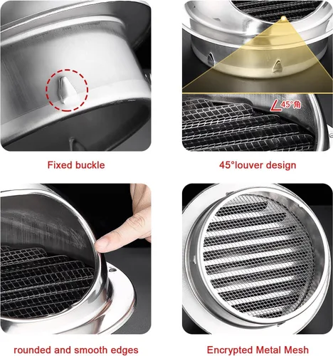 Miniatura 7 de Tapa de acero inoxidable 304 para chimenea, cubierta de ventilación de salida de aire de pared exterior, campana extractora, cubierta protectora