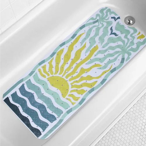 Miniatura 23 de Tapete de baño turquesa antideslizante de 40 x 16 pulgadas, extra largo, antideslizante, para bañera, tapete moderno de arte abstracto, tapete