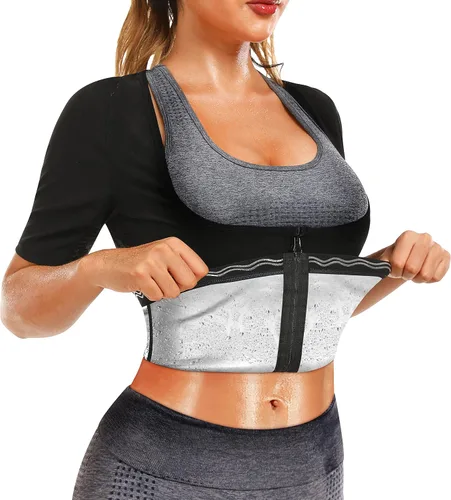 Miniatura 7 de Camiseta sauna para mujer, camiseta reductora y moldeadora de manga corta para entrenamiento y ejercicio Forro azul-02