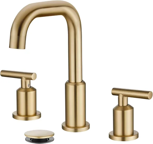 Miniatura 10 de gotonovo Grifo de lavabo de baño de 8 pulgadas, 3 agujeros, 2 asas, lavabo con drenaje desplegable con válvulas mezcladoras frías y calientes