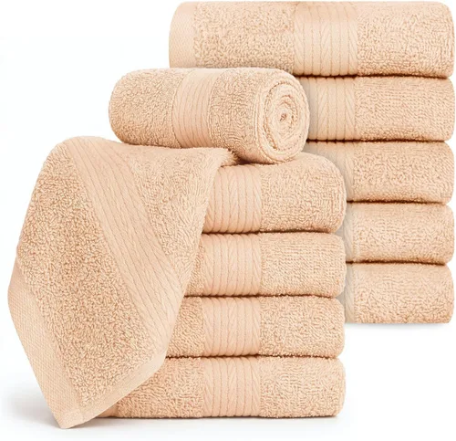 Ample Decor Toallas 100% algodón de 12 x 12 pulgadas, 600 GSM, suaves y absorbentes, duraderas, juego de 10, color beige