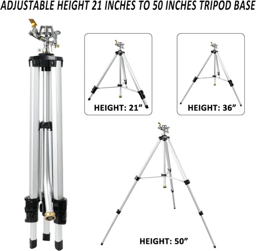 Miniatura 3 de STYDDI Rociador de impacto resistente en base de trípode, rociador telescópico de metal extra alto para áreas grandes, patio, césped, jardín, aguas