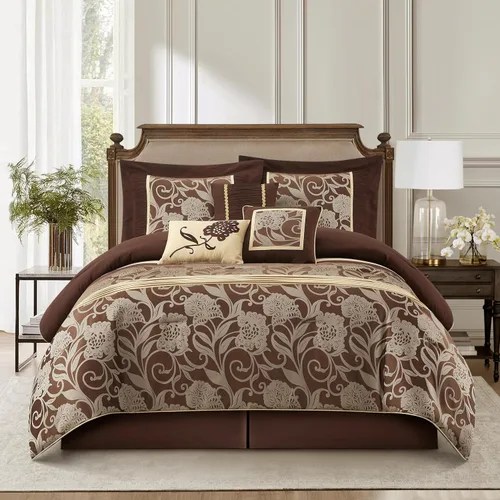 Miniatura 12 de Grand Avenue Juego de edredón negro plateado tamaño Queen, juego de ropa de cama jacquard floral de 7 piezas, para todas las estaciones, ultrasuave