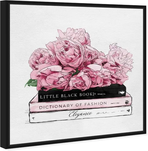 Miniatura 2 de The Oliver Gal Artist Co. Lienzo enmarcado para pared, diseño de rosas y libros de elegancia, decoración del hogar, 12 x 12 pulgadas, rosa, blanco