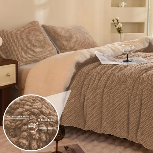 Miniatura 2 de LLanCL Juego de edredón de diseño jacquard 3D, ultra suave, cálido, tamaño individual, felpa de piel sherpa, juego de 2 piezas de ropa de cama