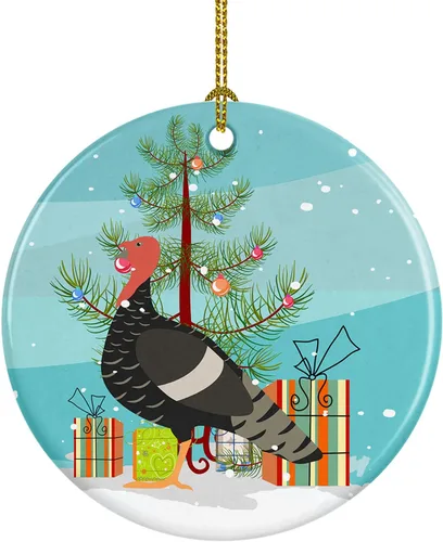Miniatura 81 de Caroline's Treasures Adorno de cerámica de Navidad pintado o de codorniz chino, decoración colgante de árbol de Navidad verde azulado para el hogar