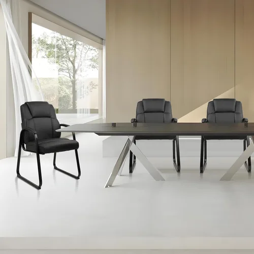 Miniatura 9 de CLATINA Silla de recepción de cuero para invitados con base de trineo, sillón estacionario de oficina con reposabrazos acolchados para reuniones