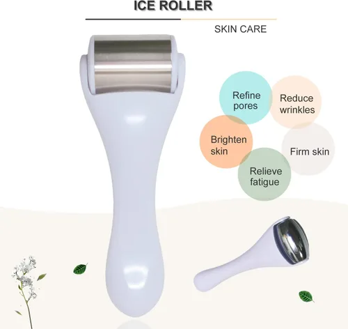 Miniatura 4 de Rodillo de hielo y masajeador para cara y ojos, acero inoxidable, 2 piezas, alivio del dolor, ojeras, migraña (blanco)