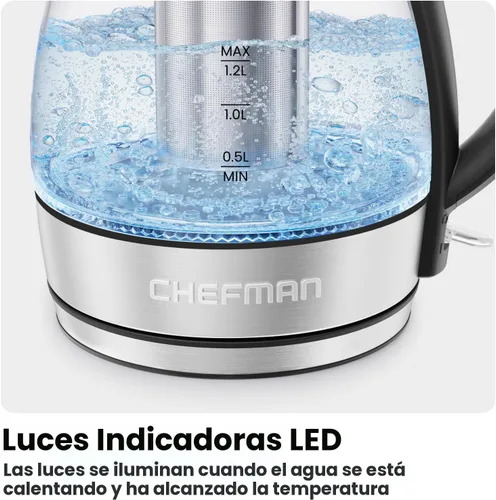 Miniatura 7 de CHEFMAN Hervidor Eléctrico – Tetera de Agua Caliente de 1.2L 1500W con Infusor, sin BPA, Apagado Automático, Protección contra Hervido en Seco, Tapa