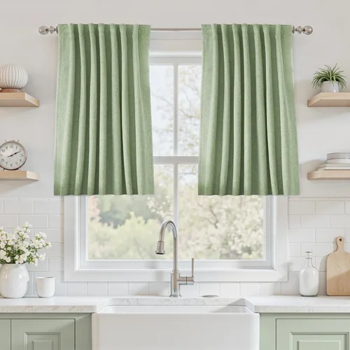 Miniatura 57 de UHITECH - Cortinas opacas beige para sala de estar, cortinas cortas de 35 pulgadas para habitación, cortinas negras para ventanas pequeñas, paneles