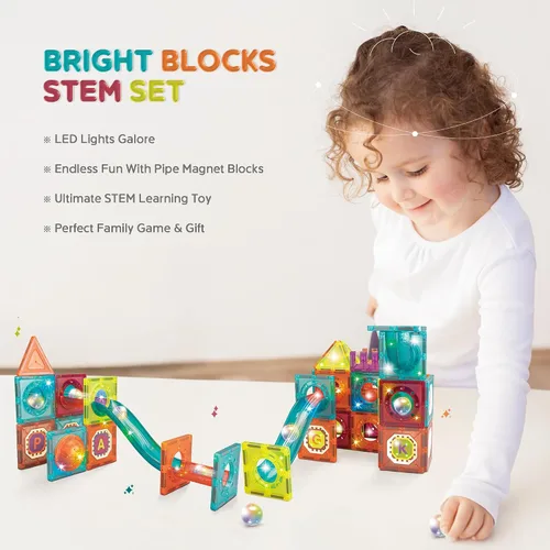 Miniatura 3 de Contixo Juguetes de construcción STEM – Juego de 65 piezas de azulejos magnéticos de mármol 3D para aprendizaje, apilables, juego de bloques
