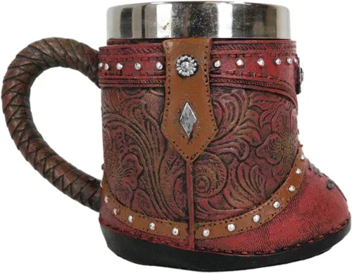 Miniatura 5 de Ebros Gift Bota rústica de vaquera occidental con taza de café con estrella solitaria en piel sintética con acabado floral de desplazamiento floral