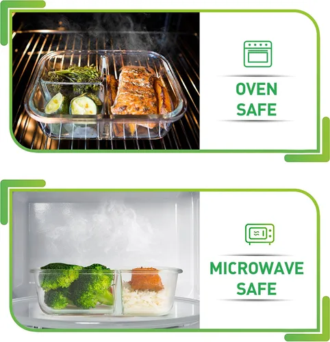 Miniatura 4 de PrepNaturals - Paquete de 4 recipientes de vidrio de 34 onzas para preparación de comidas, aptos para lavavajillas, microondas, congelador, horno