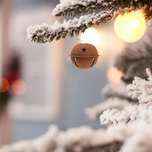 Miniatura 5 de 12 campanas oxidadas de metal de Navidad para manualidades, cascabeles de 1.57 pulgadas con recortes de estrella para árbol de Navidad, decoración