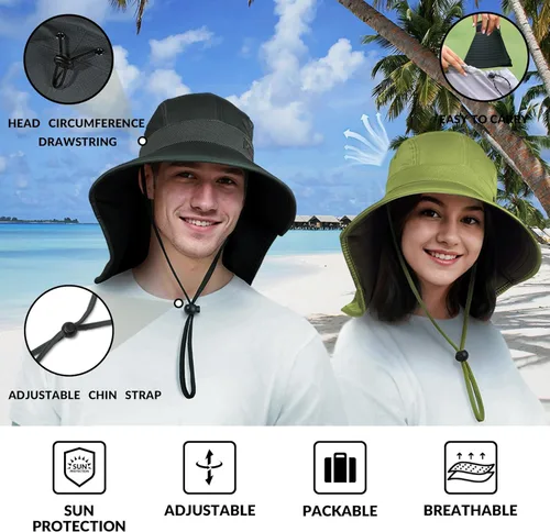 Miniatura 5 de Sukeen Cooling Sun Hat for Men Women UPF50+ Wide Brim Fishing Hat with Neck Flap Adjustable Foldable Bucket Hat for Hiking