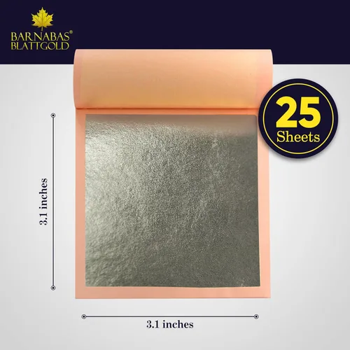Miniatura 2 de Barnabas Blattgold Hoja de oro – Oro real de 12 quilates [25 hojas, 3.1 pulgadas] – Hoja suelta para pintura, arte y manualidades