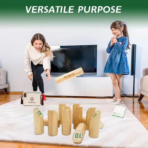 Miniatura 3 de SunNordic Wooden Throwing Game Set, Numbered Block Toss Games with 1 x Scoreboard,12 x Premium Rubber Wood Pins & 1 x Dowel, Outdoor Backyard Lawn