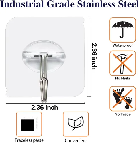 Miniatura 3 de Paquete de 150 ganchos adhesivos de pared de 24 libras (máx.), ganchos autoadhesivos resistentes, transparentes, reutilizables, ganchos de pared