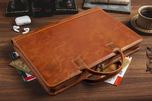Miniatura 13 de Portafolio de Cuero Genuino, Organizador Padfolio con Asa, Padfolio Personalizado, Padfolio con Cremallera para Hombres y Mujeres, Adecuado