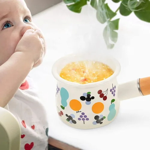 Miniatura 2 de Olla de leche esmaltada de 16.9 fl oz, mini cacerola antiadherente, calentador de mantequilla con mango de madera pequeños utensilios de cocina