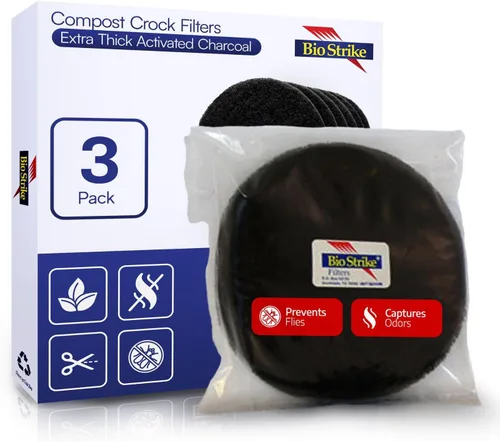 Miniatura 9 de BioStrike Compost Crock - Filtros de carbón activado para cubo de compost, controla los olores de la cocina, redondo de 5.5 pulgadas, fabricado