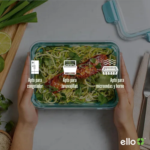 Miniatura 4 de Ello Duraglass - Juego de 3 recipientes de vidrio para almacenamiento de alimentos de 3.4 tazas con funda de silicona y tapas de plástico herméticas