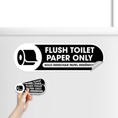 Miniatura 5 de Letrero de solo papel higiénico al ras Adhesivo negro mate para decoración de baño Letreros de baño Esenciales para anfitriones e invitados