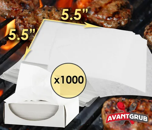 Miniatura 4 de Avant Grub - Papel de hamburguesa de grado restaurante, paquete de 1000 unidades. Cuadrados antiadherentes, encerados de grado alimenticio de 5.5 x